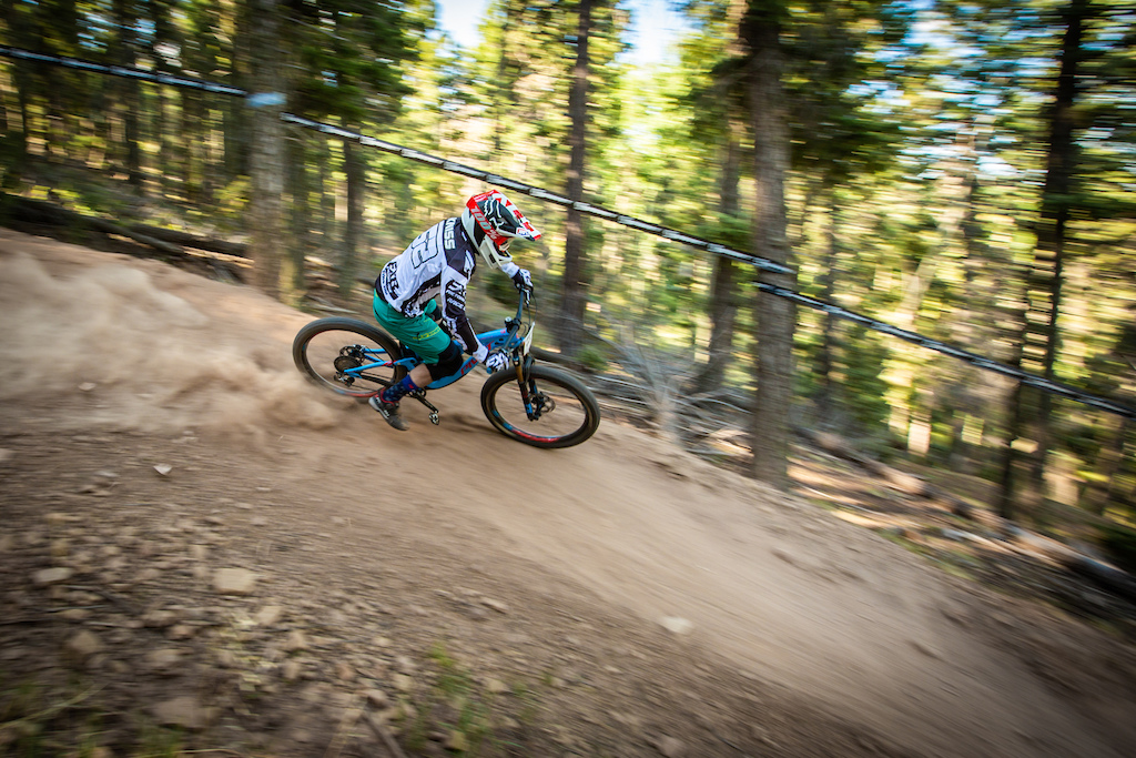 Rider races stage 5 in the Expert division at Round 2 of the 2018 SCOTT Enduro Cup presented by Vittoria in Angel Fire, NM on June 10, 2018. Photographer: Sean Ryan, courtesy EnduroCupMTB