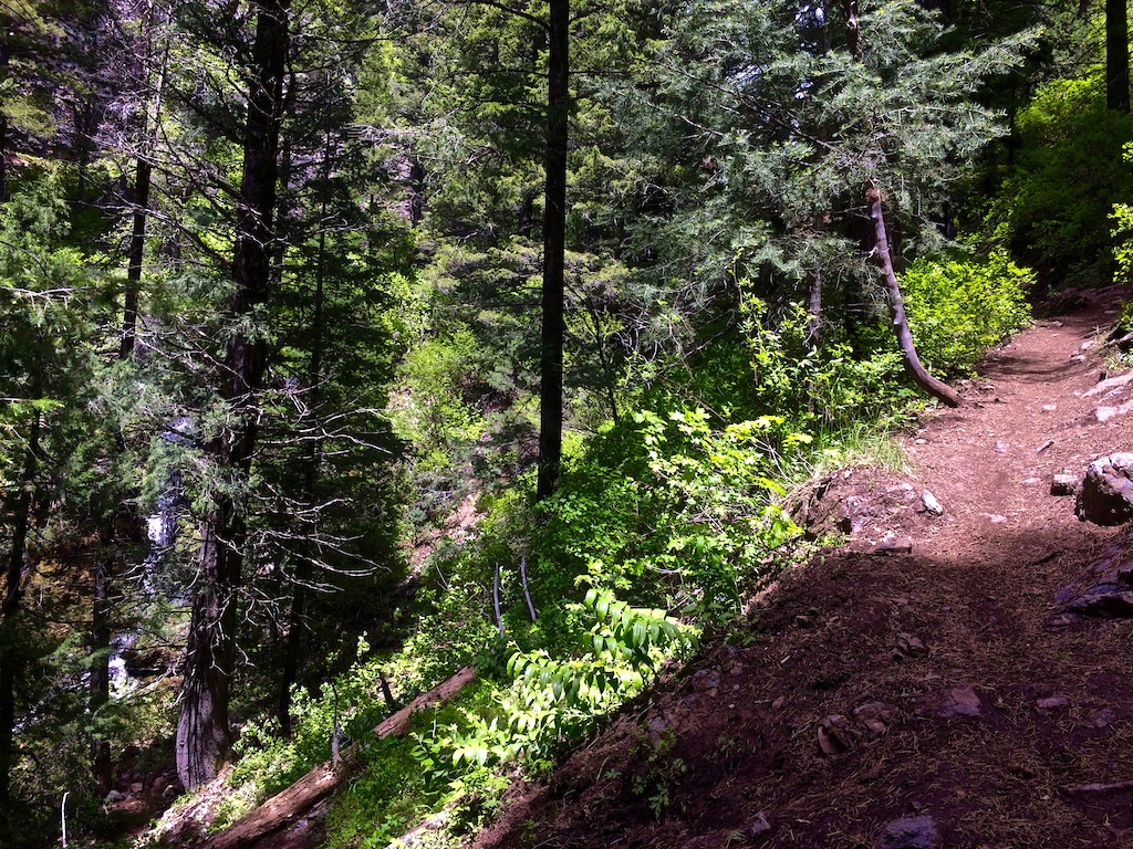The smooth section by the waterfall in between the two rocky bits
