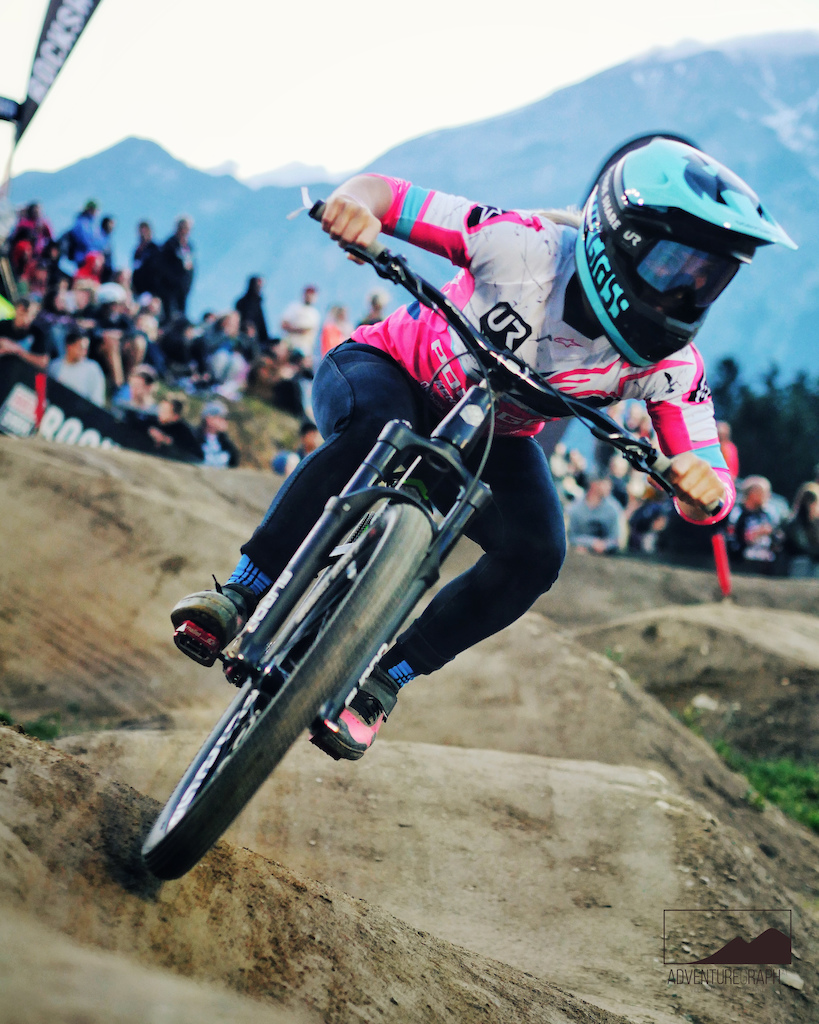 Tracy on the pumtrack at Crankworx Innsbruck 2018