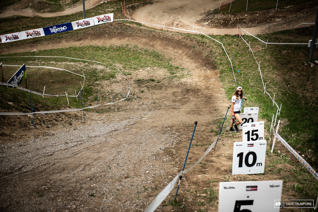 Rachel Atherton claiming her flight distance off the famous Val di Sole finish jump.