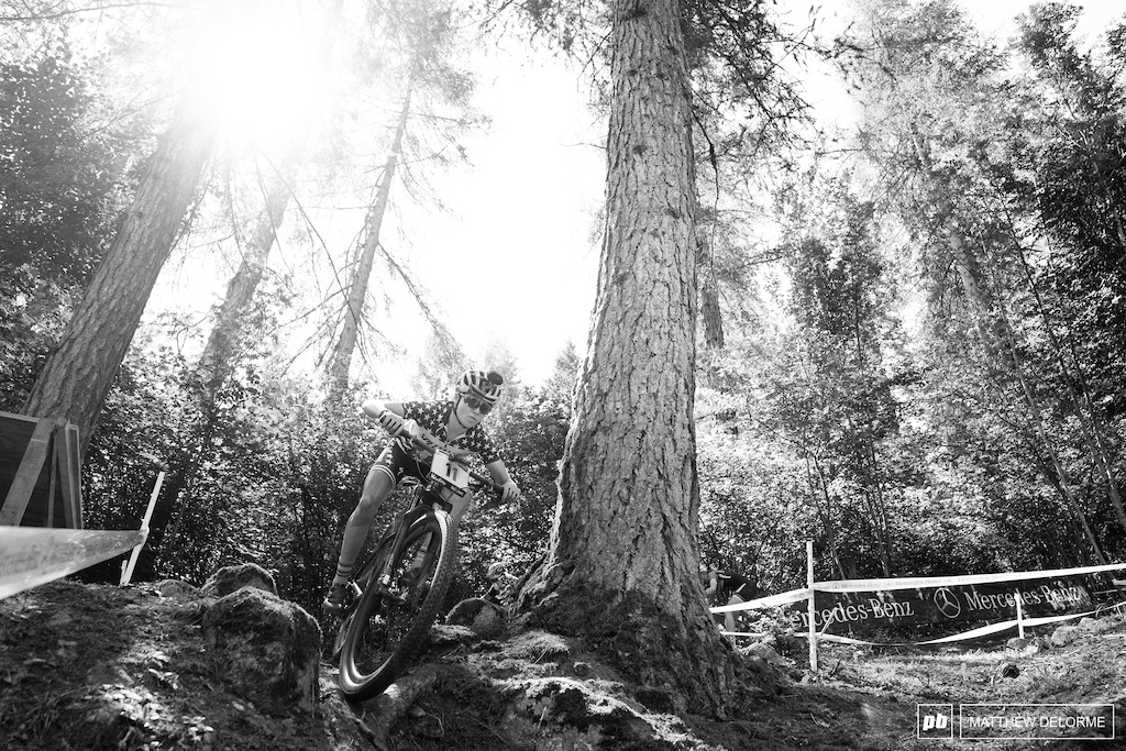 Kate Counrtney amongst the pines of Val di Sole.