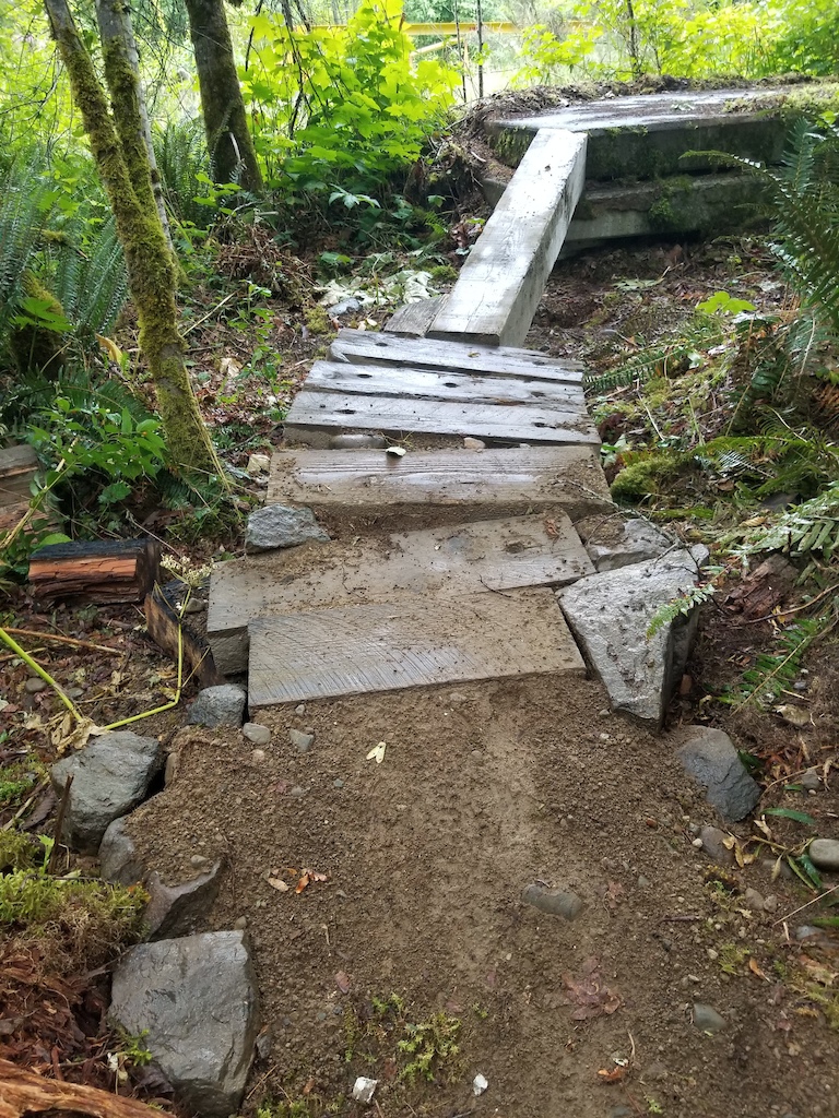 trail feature using old bridge components