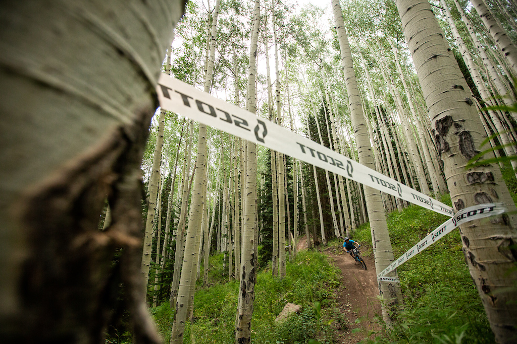 Jackson Howard races stage 2 in the Pro/Open division at Round 3 of the 2018 SCOTT Enduro Cup presented by Vittoria at Powderhorn, CO on July 28, 2018. Photographer: Sean Ryan, courtesy EnduroCupMTB