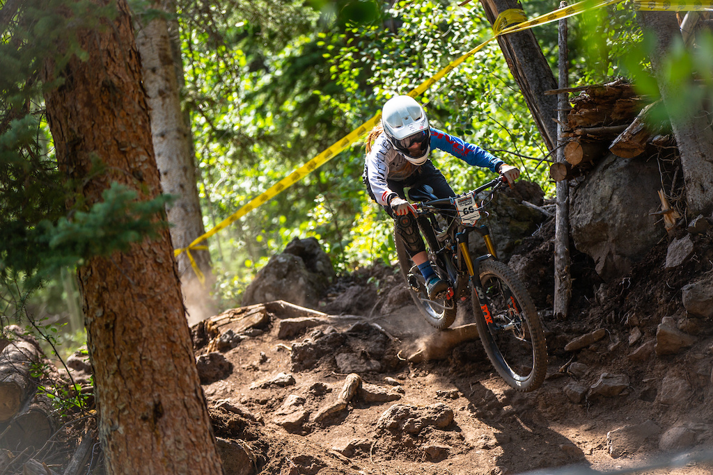 Lia Westermann races stage 3 in the Pro/Open Division at Round 3 of the 2018 Scott Enduro Cup presented by Vittoria at Powderhorn Resort, CO on July 28th 2018. (Photographer: Noah Wetzel, Courtesy, Enduro Cup)