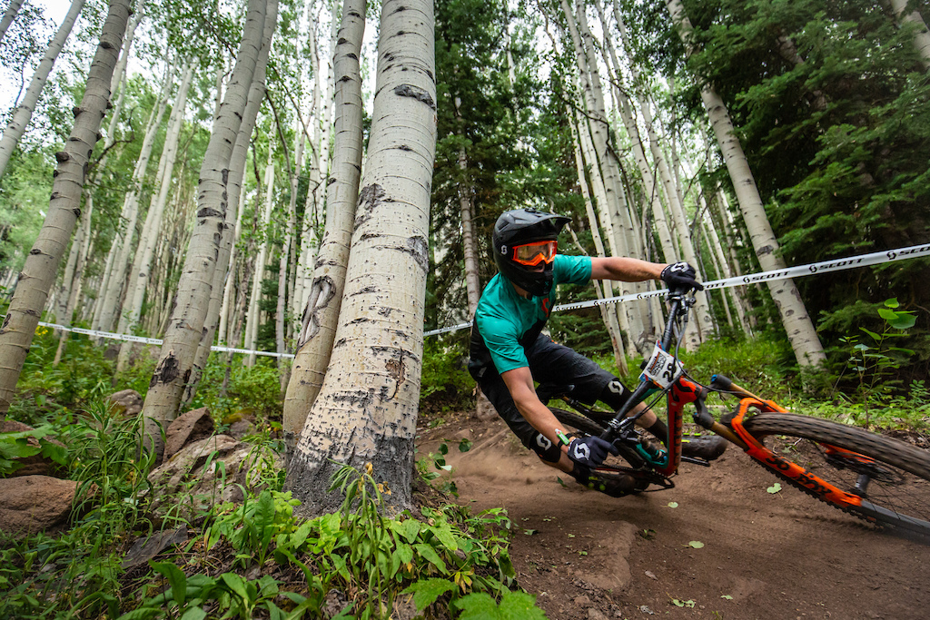 Stan Jorgensen races stage 2 in the Pro/Open Division at Round 3 of the 2018 Scott Enduro Cup presented by Vittoria at Powderhorn Resort, CO on July 28th 2018. (Photographer: Noah Wetzel, Courtesy, Enduro Cup)