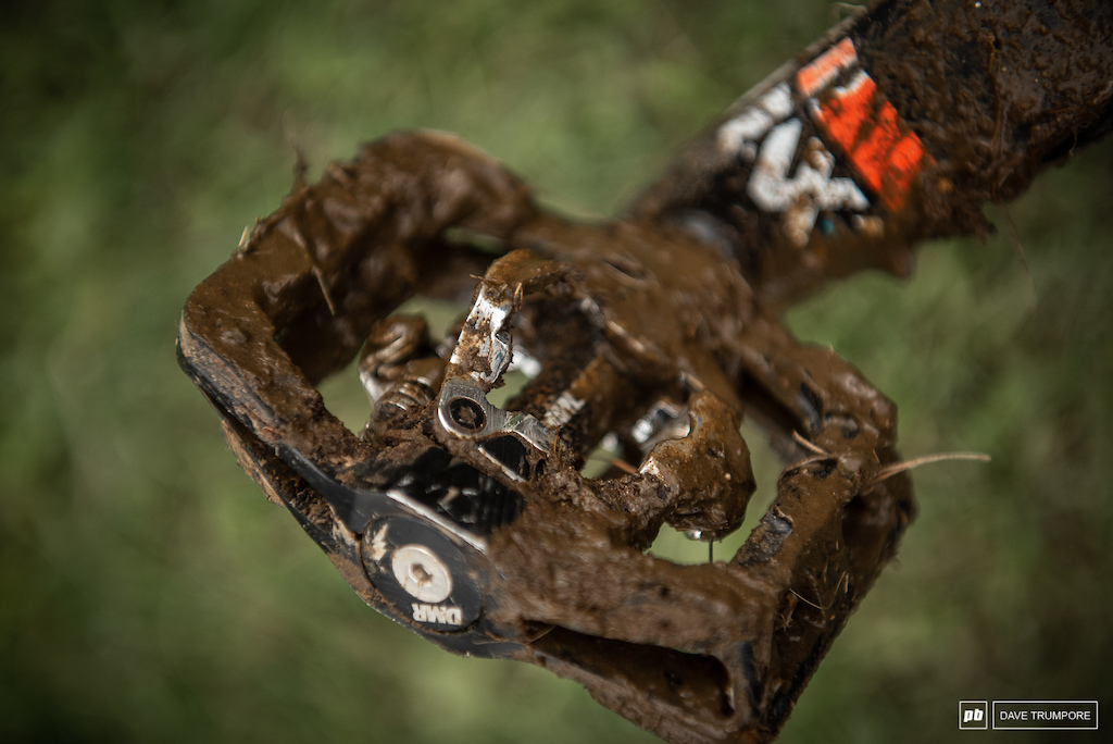 While more popular in Europe it is still quite uncommon to see DMR clipless pedals at North American races.