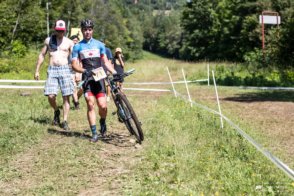 Anthony Bergeron was one of Mont-Sainte-Anne's victims. A broken handle bar ended his race.
