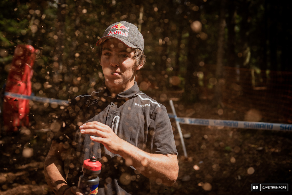 Finn Iles loving to dusty loam in the forest. Everything is bone dry right now, but rain is in the forecast most days.