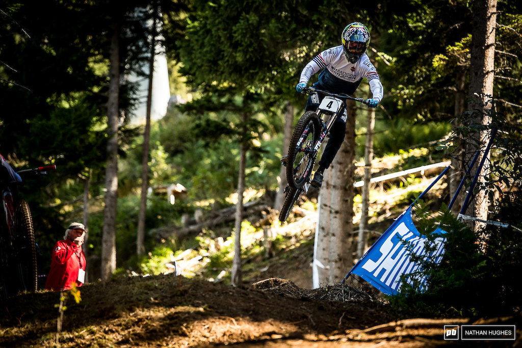 Hart sending the huge gap in the new loam section that few others could find the speed for.