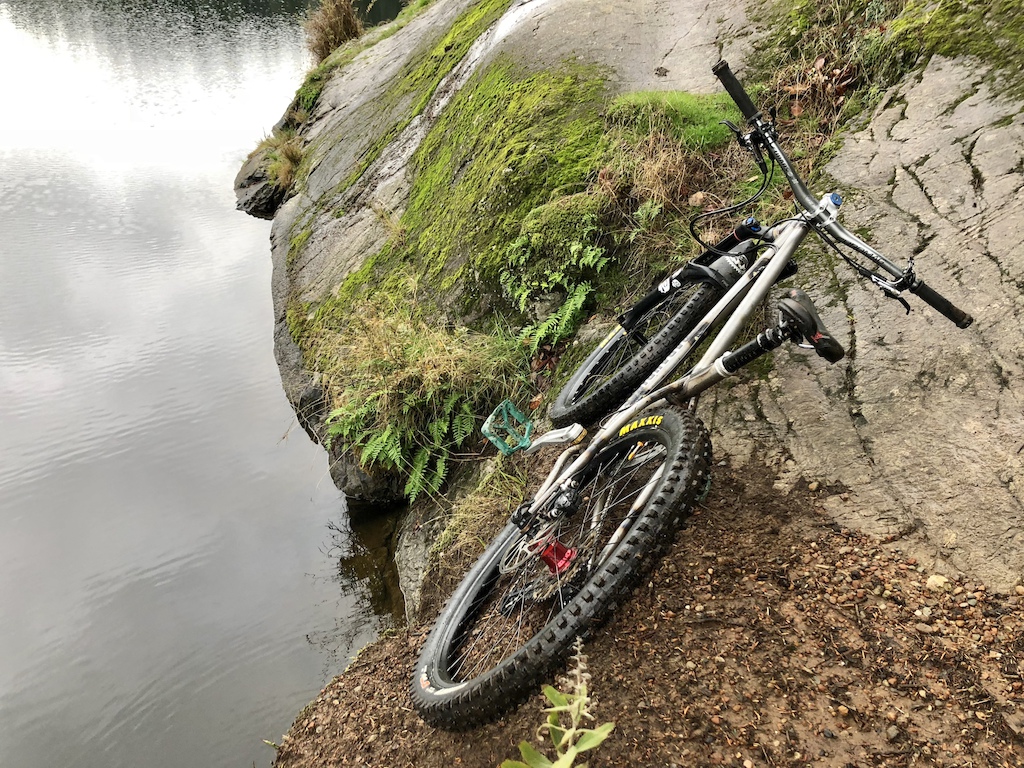 OTB down about 100 feet of rock garden bike stopped at the waters edge