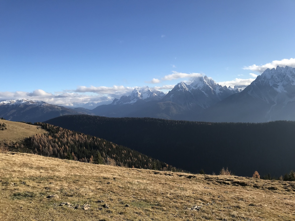 Views towards Sexten - on the left side you see the Monte Elmo - Helm (Ski area and in summer also part of Dolomiti Stoneman Trail).