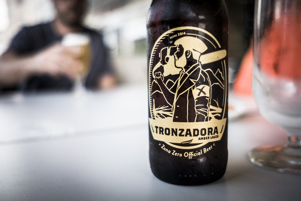 Tronzadora beer: the riders' brew. A percentage of the beer's profits goes towards local trail building projects.