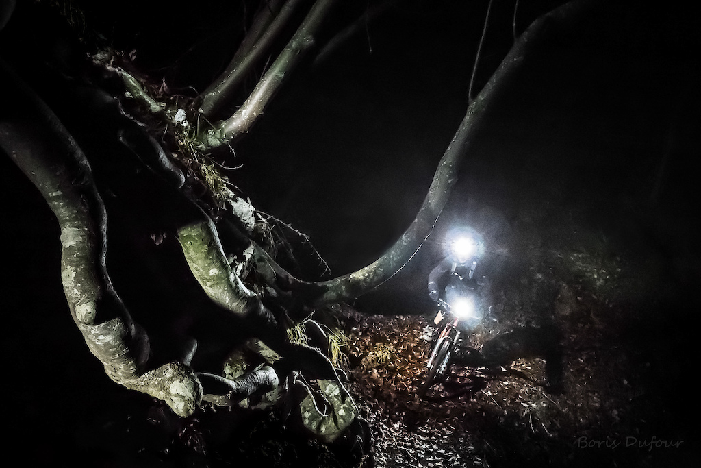 A friend with a hardtail and some headlamps...