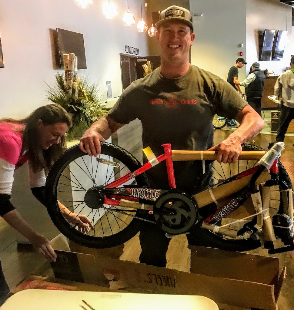Unsure who&#39;s rocking the biggest cheese, the original Bikin&#39; Dad &amp; founder or the kids that will receive the last build of the day! 
@PBShareTheRide