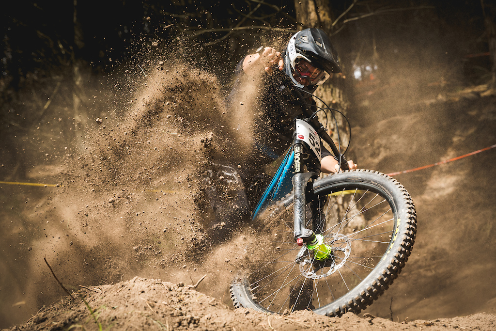 Guy Johnston having a dust bath like the animal he is during Gravity Canterbury's 2019 instalment of their NZ Open DH Race