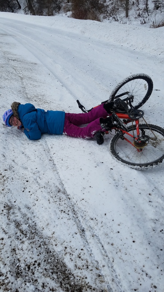 Snow riding for the very first time!  Dad says "wait dont get up let me get your pic!  Snap goes the picture.  "Your good right?" Lol