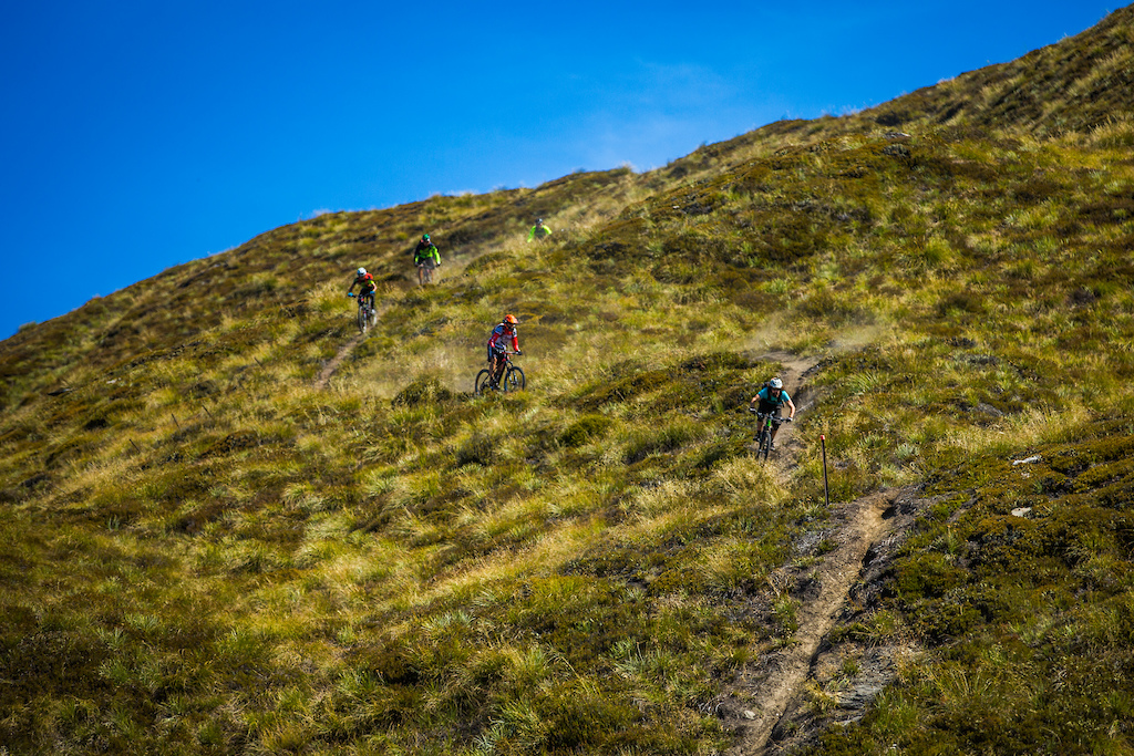 Fall line from the ridge towards the saddle, riding Corotown trail from Coronet Peak to Arrowtown