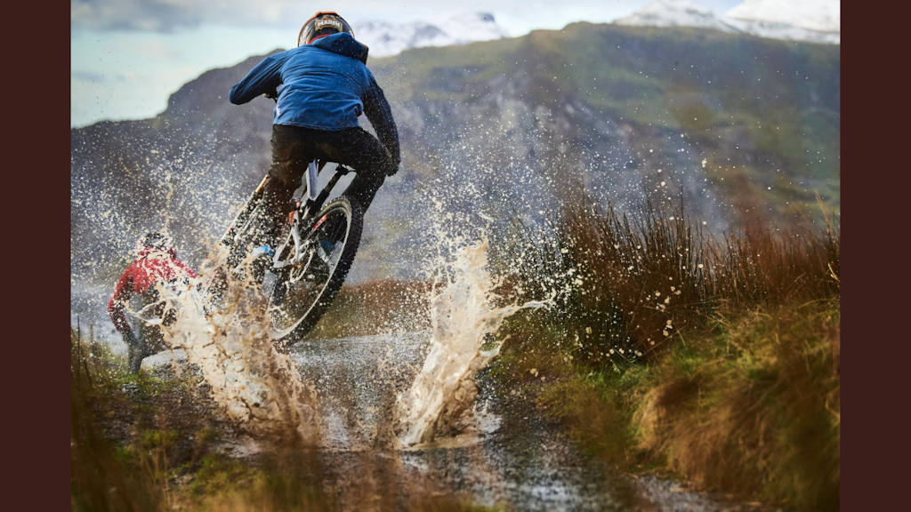 Danny Hart having a 'splashing' good time at a recent Saracen Bikes photoshoot.