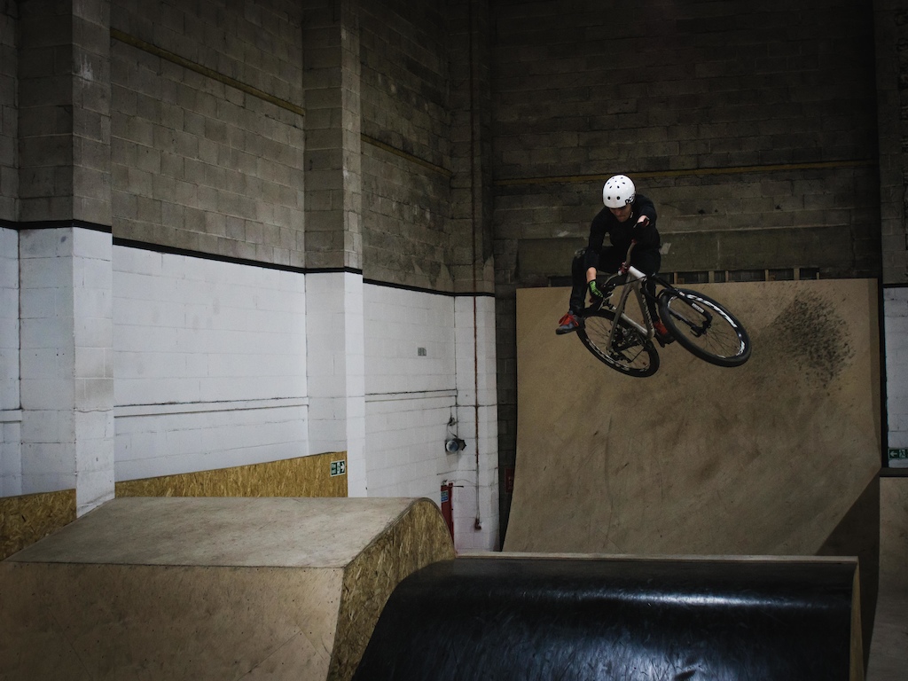 Josh Morris escaping winter to shred the indoor skate park on his Sick Bicycles Hellhammer