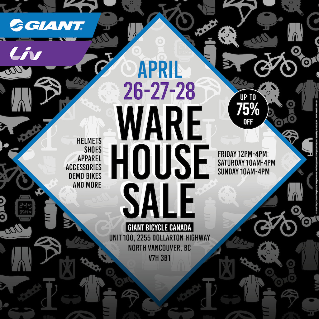 Giant Bicycle warehouse sale, April 26-28 at the head office.