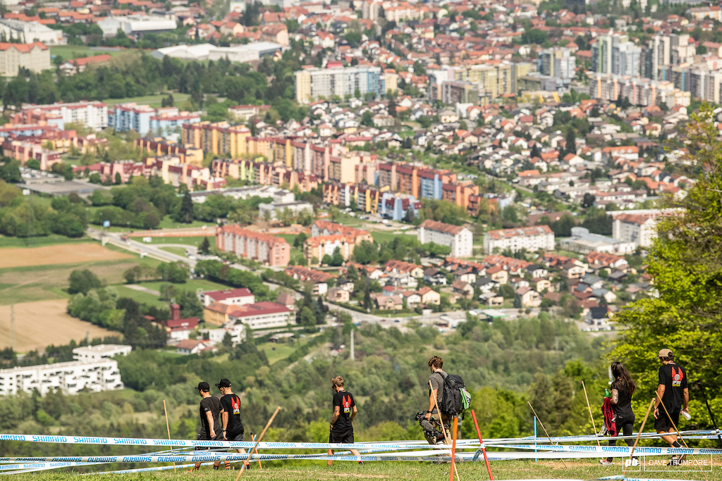 Team Intense heads into the woods above the city of Maribor.