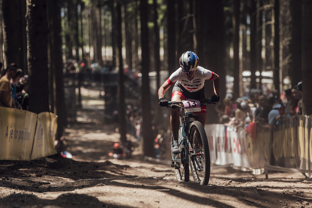 Emily Batty performs at UCI XCO World Cup in Nove Mesto, Czech Republic on May 27th, 2018 // Bartek Wolinski/Red Bull Content Pool // AP-1VSVZVPJN2111 // Usage for editorial use only // Please go to www.redbullcontentpool.com for further information. //