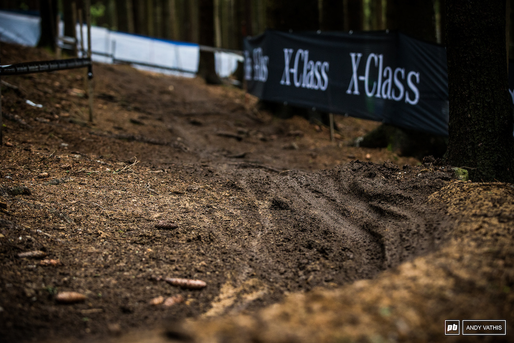 Berms in the lower part of the track are still soft from all the rain earlier in the week.