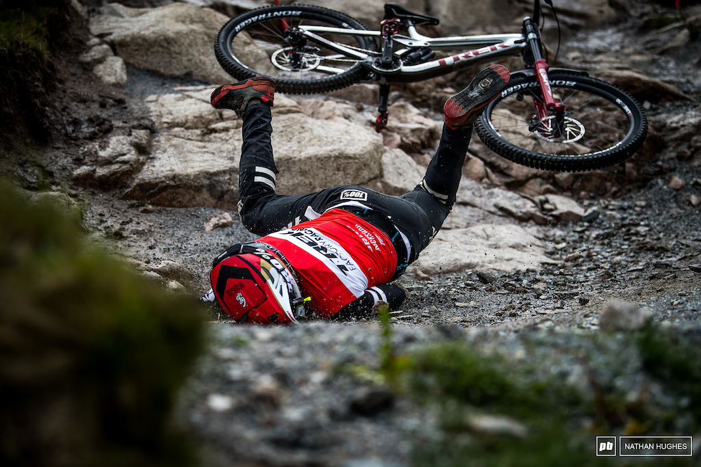 Kade Edwards took a massive over-the-bars first thing this morning at exactly the point Tahnee Seagrave crashed yesterday.