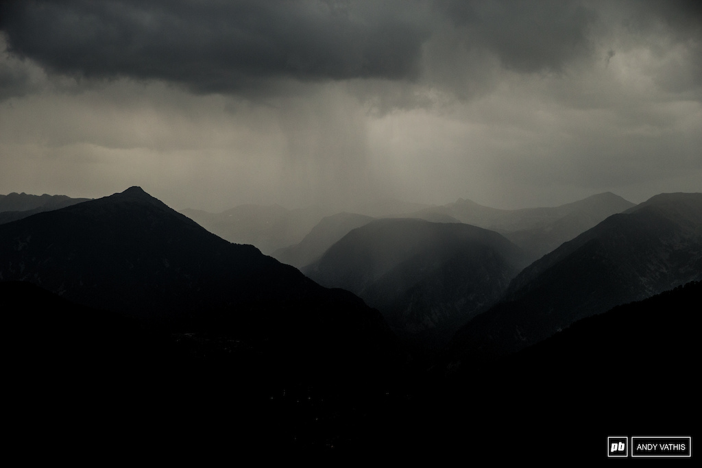 Downpours filling the valleys around Vallnord.
