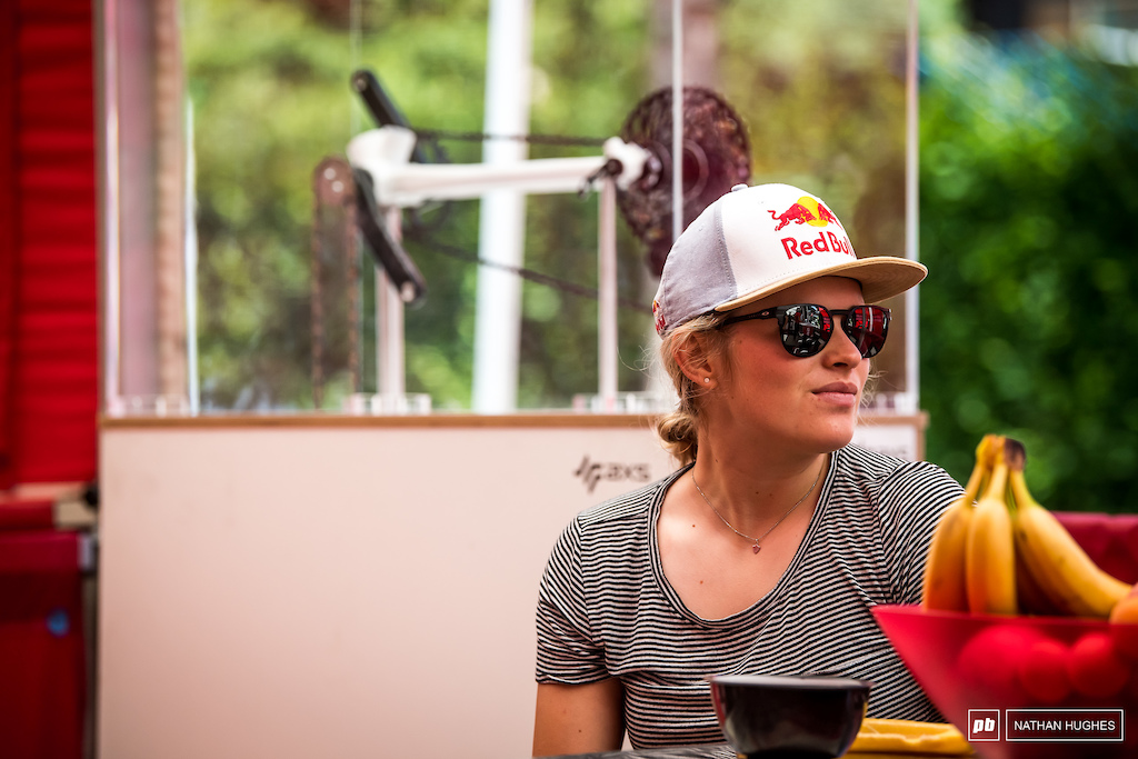 Vali Holl is nursing a badly bruised thigh and damaged shoulder from her crash and Crankworx and subsequent crash in Andorra. Most likely she will grin and bare it for yet another win.