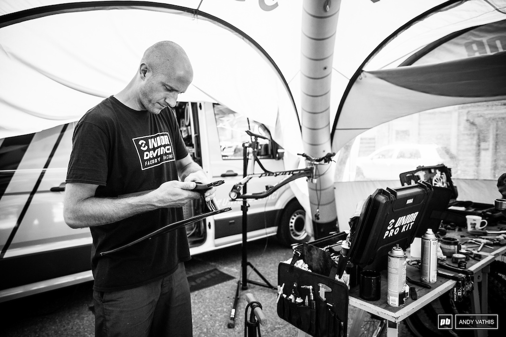 Patrick Laffey's bike getting an overhaul. The Junior has been on the podium more than a few times already this year.