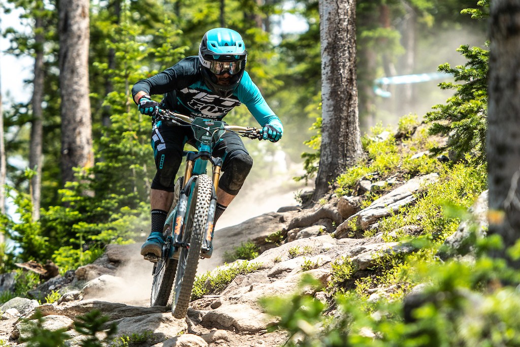Shawn Neer giving it the gas on the Trestle Dh trail.