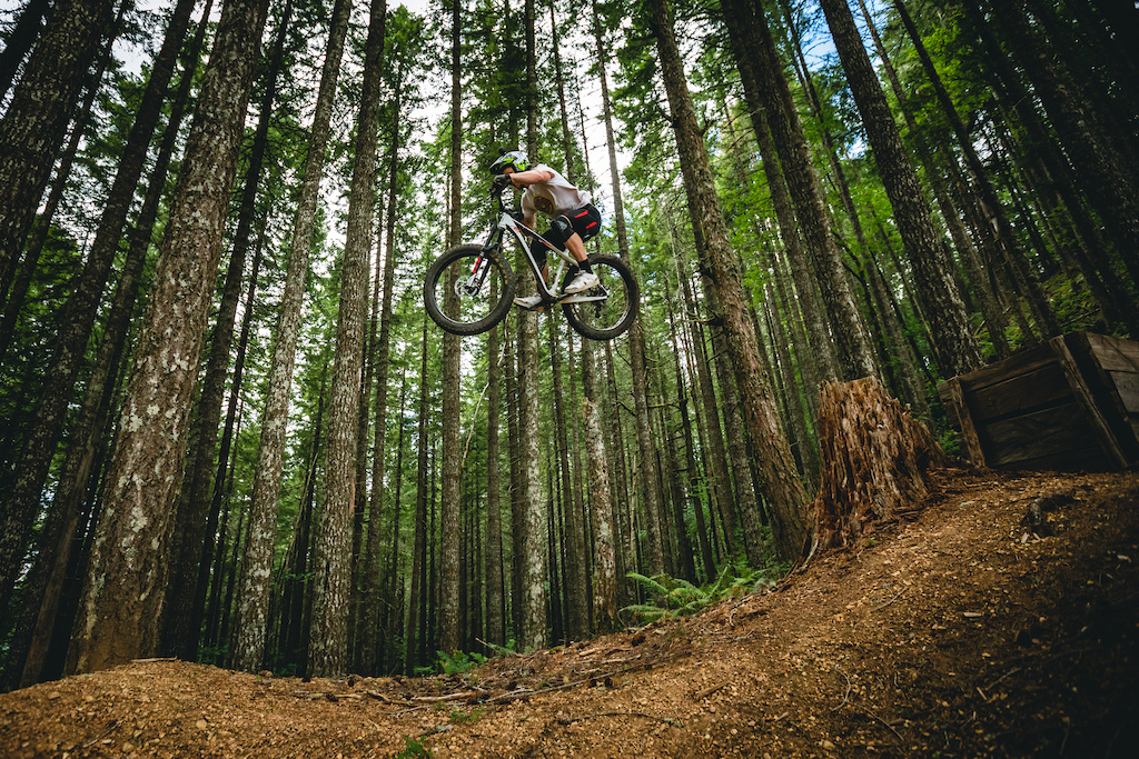Pat Smage riding the Blackrock trail network while filming with PNW Components. Photo by Trevor Lyden.