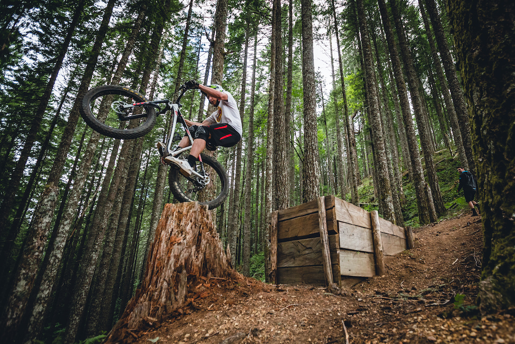 Pat Smage riding the Blackrock trail network while filming with PNW Components. Photo by Trevor Lyden.