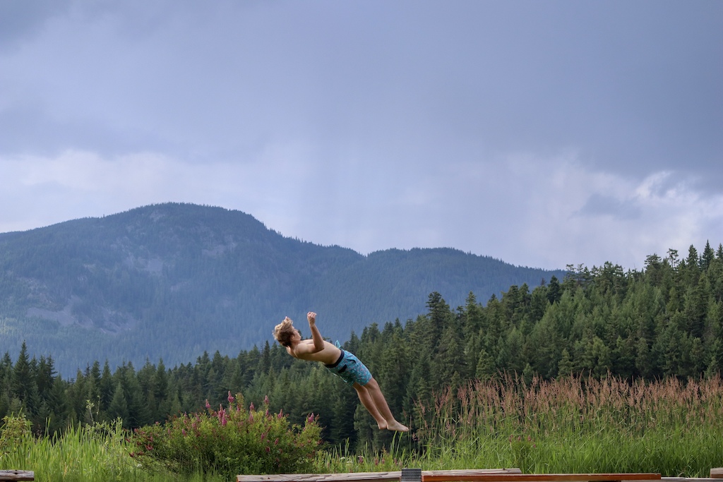 Myself throwing backflips while we take a rest in Lost Lake.