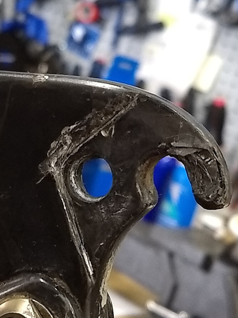 Carbon chipping/cracking on my chainstay. Going to have to retire this frame ... very sad.