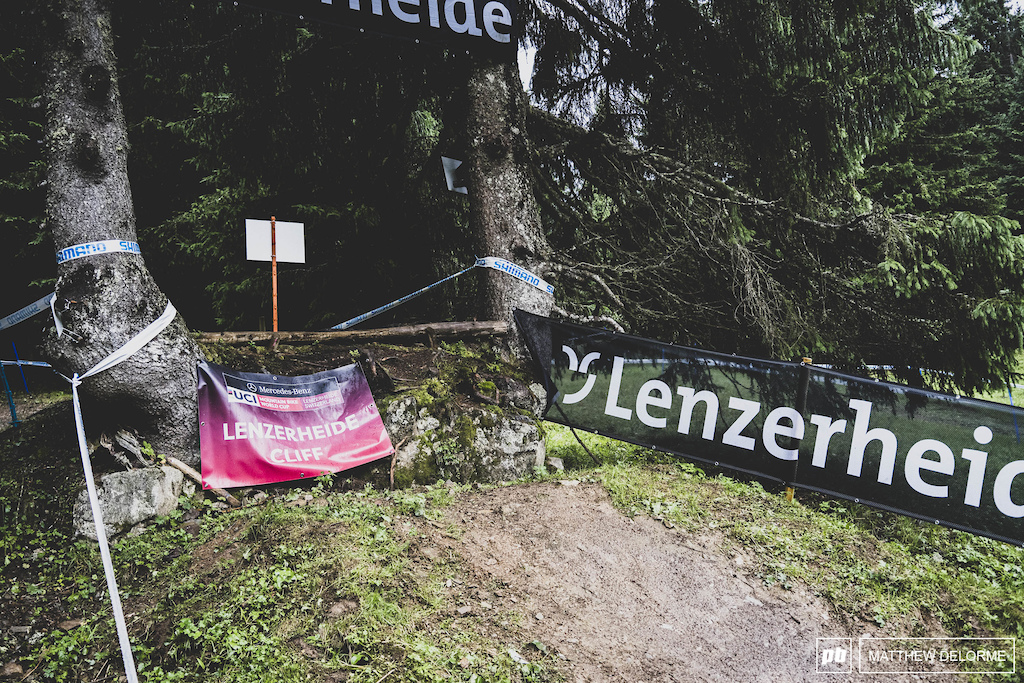 The Lenzerheide Cliff is a small gap drop that won't be fun on a hard tail with a rigid seat post.