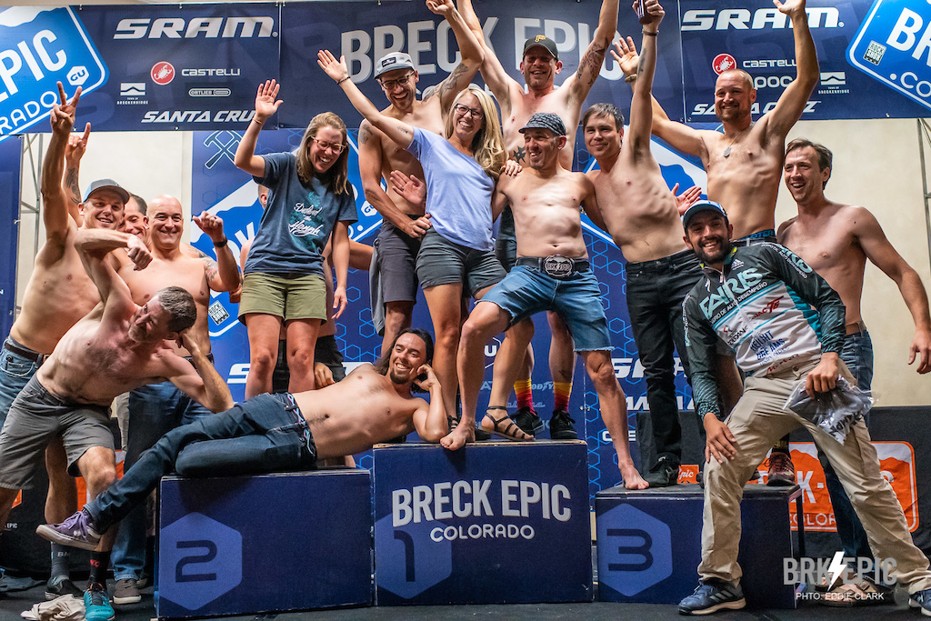 The women's single speed winners of the Breck Epic had a rowdy celebration at the awards ceremony. 
Photo: Eddie Clark