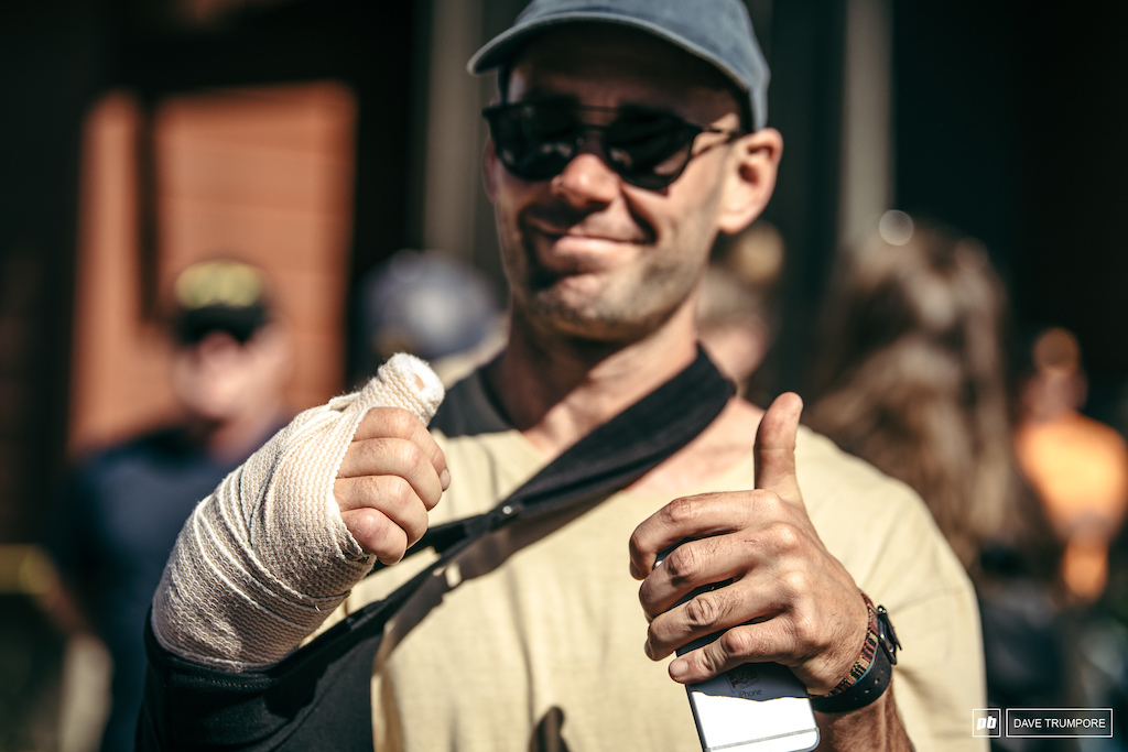 The spirit of Enduro, also known as Eddie Masters was all thumbs up today despite his setback