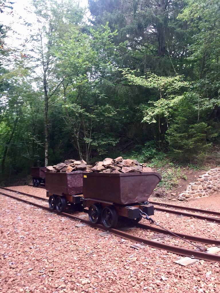 Mock up of old mining carts along the route.