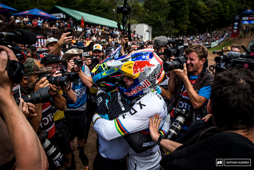The ally that won the war... Bruni hugs new best friend for life, Hart, who's victory over Pierron gave him the title.