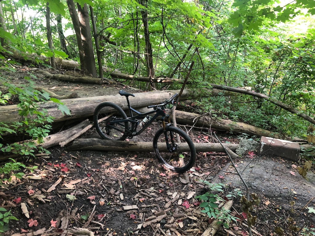 First Feature of Donaconda, step down gap approximately 8 feet to landing. XL Devinci Django for scale. No ride around