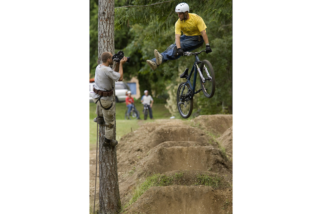 Jordie Lunn with Darcy Wittenburg in his dad's backyard, Parksville, BC, while filming for Roam in 2006