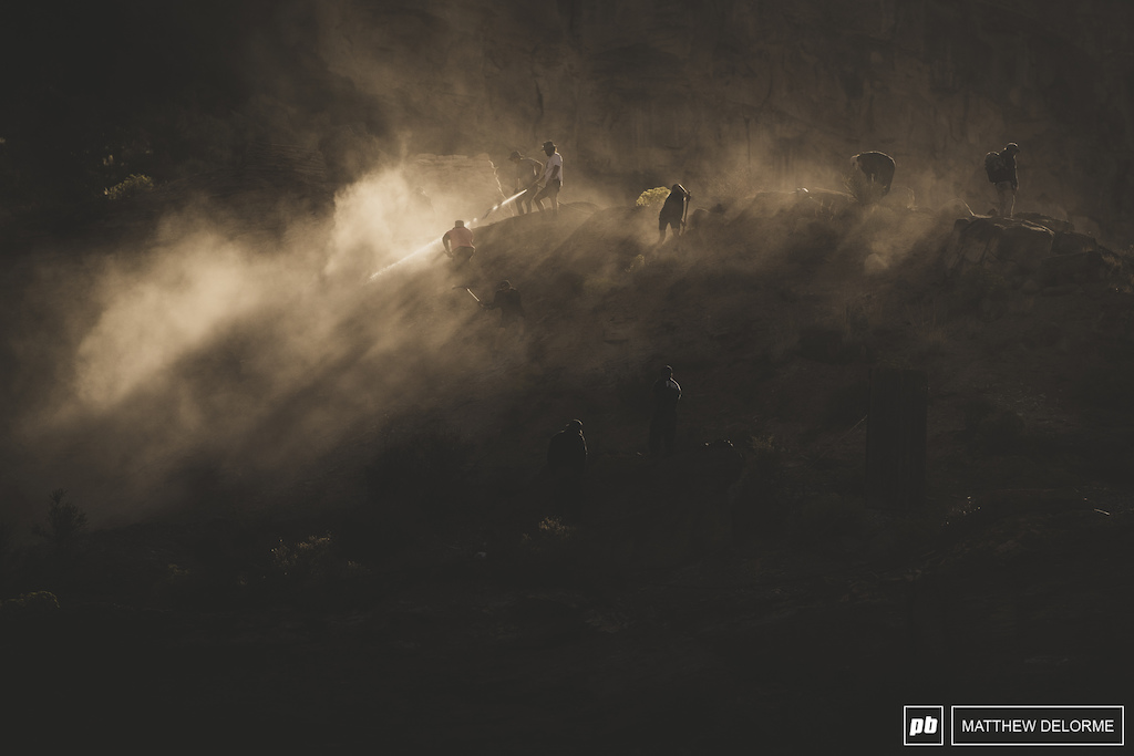 It's a little like that scence from Raiders of the Lost Ark up on the hill. Dust flying, and the sound of axes, shovels, and rakes carry across the valley.