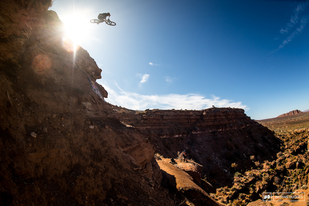 Cam Zink spotting his landing in the depths of the valley below.