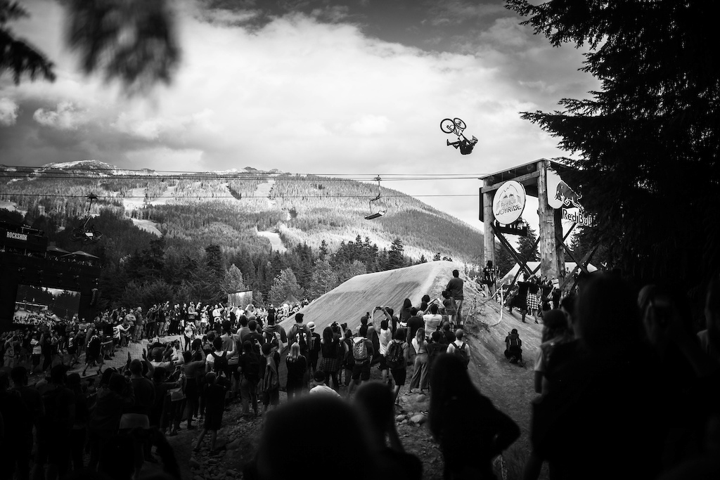 Brett Rheeder with a huge backflip whip off the stepdown at 2019 Redbull Joyride.