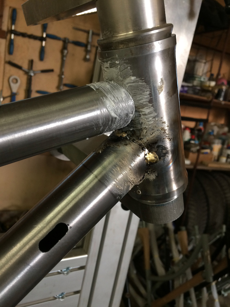 Head tube and down tube fluxed and tacked.
