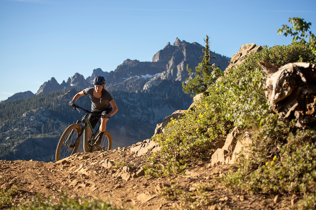 DOWNIEVILLE CA - during a photoshoot with Nathan Riddle and Campbell Steers for the new Santa Cruz Tallboy 4 and Juliana Bicycles Joplin 4 on the Gold Rim Connector Trail near the Sierra Buttes. Photo by Gary Perkin