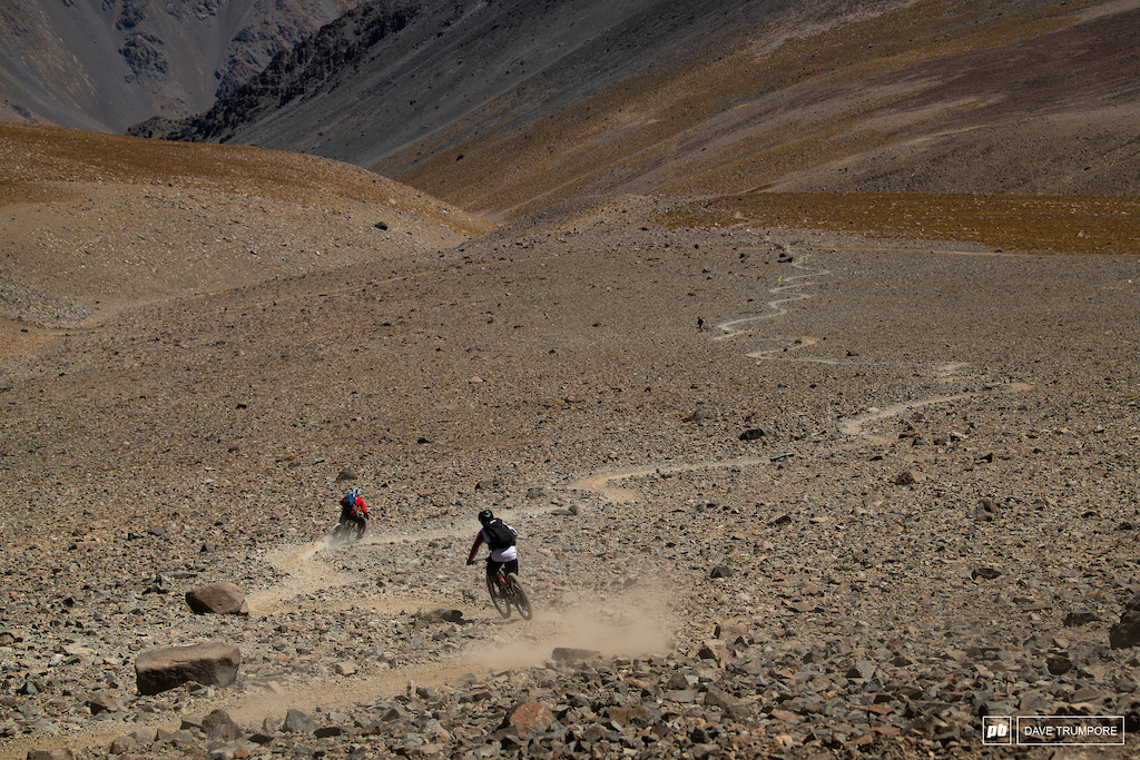 a few months ago this trail didn't even exist. No riders can drop in from the border with Argentina and ride almost 10 kilometers down into Chile.