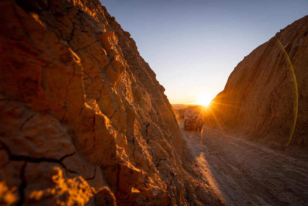 Epic sunset while filming Kirt Voreis mountain biking in California